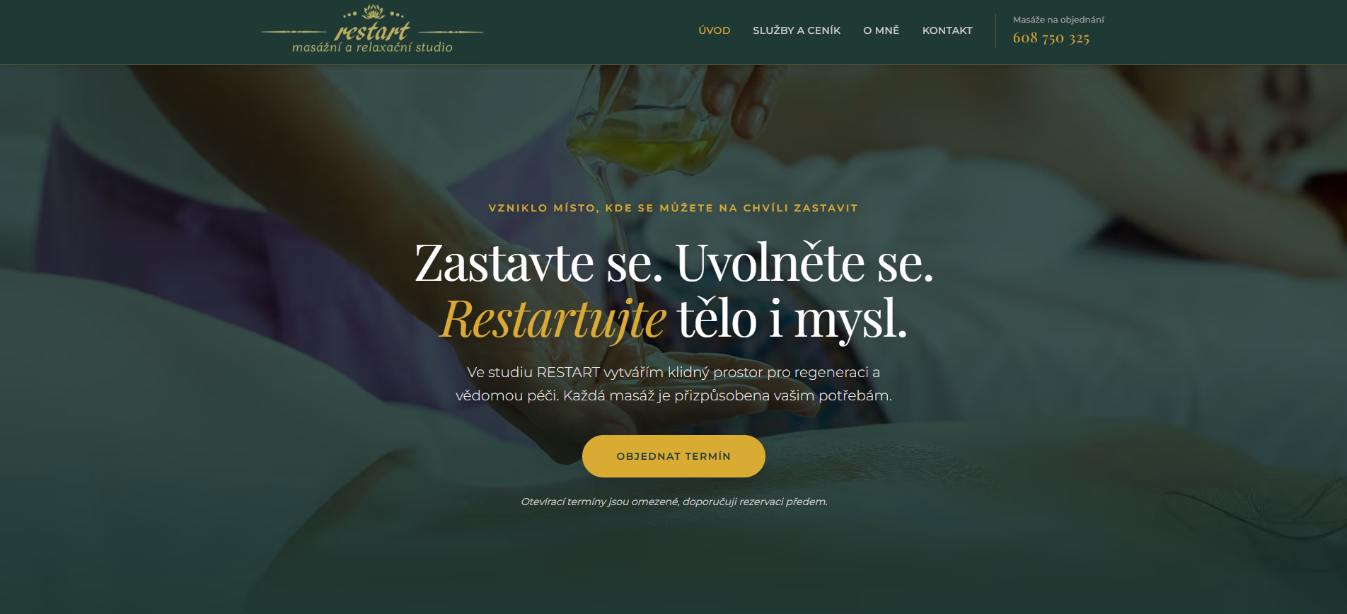Náhled webu Masážní studio Restart